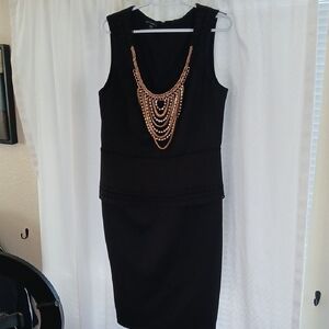 Metaphor Black Dress with Built-In Gold Necklace Accent